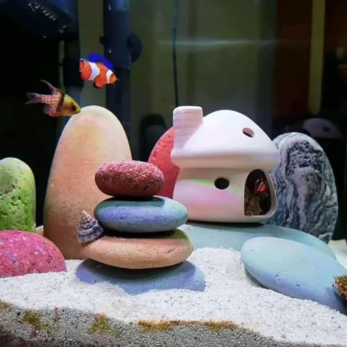RUIAN Aquarium Mushroom House Decorations with Betta Fish Cave, Ceramic Cichlid Caves for Aquarium, Fish Tank Decoration, Syrian Hamster (White) - color: Mushroom+base(white)