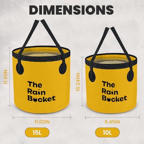 Collapsible Foldable Buckets with Handles – 3-Piece Set (10L & 15L) Bucket + 10L Water Bag with Faucet – Waterproof PVC Wash Basins for Camping, Fishing, Hiking, Car Wash – Portable & Leakproof–Yellow