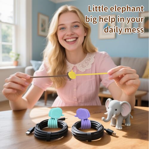 Charming Elephant Magnetic Cable Ties – 24 Pack, Reusable Silicone Cord Organizers for Home & Office, Strong Magnetic Hold, Assorted Colors, Perfect for Cable Organization & Decorative Gift - color: Elephant – Magnetic Clip