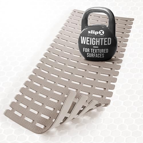 SlipX Solutions Weighted Non Slip Bath Mat for Textured Tub & Shower Surfaces, Patent Pending, Anti Slip Bathtub Safety Without Suction Cups, Doesn’t Float, Works on Tile & Stone 31” x 15”, Tan - color: Tan