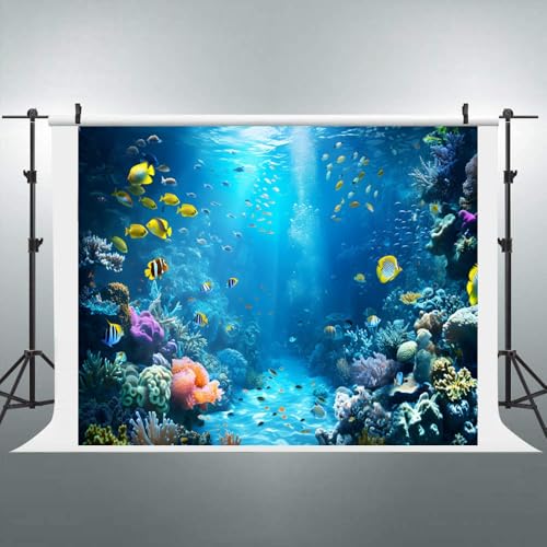 Under The Sea Backdrop 10x8ft Underwater World Ocean Seabed Photo Background Mermaid Backdrop for Girls Birthday Party Tropical Fish Coral Deep Sea Background Undersea Party Banner Decorations