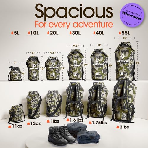 Earth Pak Waterproof Dry Bag - Roll Top Waterproof Backpack Sack Keeps Gear Dry for Kayak with Waterproof Phone Case - color: Camo, size: 5L