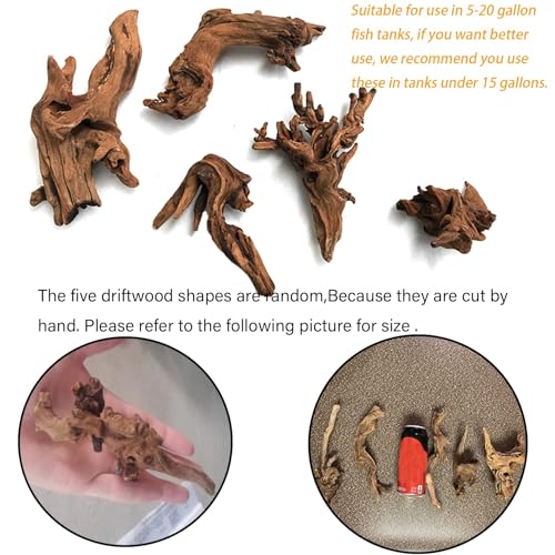 Tfwadmx 5PCS Aquarium Driftwood Branches 4''-7.8'' Reptiles Trunk Natural Wood Fish Tank Decoration Plant Stump Ornament Decor Assorted