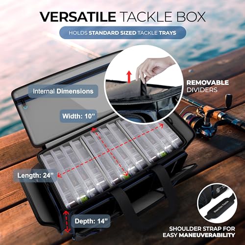 Reaction Tackle Fishing Tackle Bag – Salt Water Resistant Fishing Bag, 1000D PVC Waterproof Material, Tackle Box Organizer with Dividers for 3600 or 3700 Trays - color: D: XL Bag (without trays)