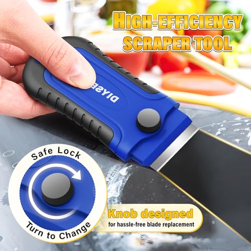 DIYSELF 2 Pack Razor Blade Scraper with 30 Pcs Extra Blades, Scraper Tool for Cleaning, Glass, Stickers, Paint Scraper, Razor Scraper, Glass Scraper, Razor Scraper Tool, Glass Stove Top Scraper - color: Blue, size: 2 Pack