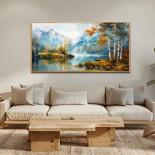 ZUITINGHUA Wood Framed Canvas Wall Art For Living Room Large Wall Decor For Office Bedroom Decorations Lake View Pictures Tree Forest Painting Artwork Room Wall Mural Aesthetic Home Decor 30x60 In - color: Lake View Wood Framed, size: 60"L x 30"W