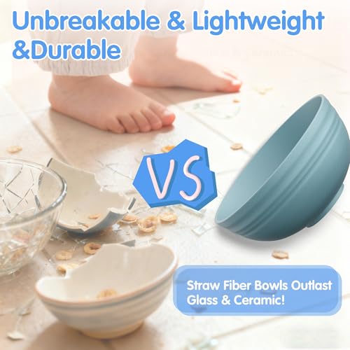 Quatish 10 PCS Unbreakable Cereal Bowls,Dishwasher & Microwave Safe Wheat Straw Bowls, Easy-to-Clean Lightweight Desserts & Soup Bowl, Portable for Picnics ，Snack Plastic Bowls Set，Blue - color: Blue