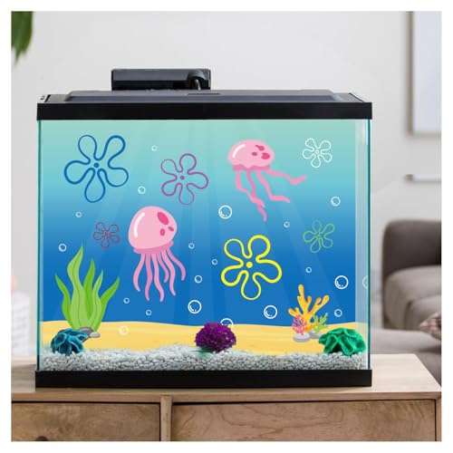 Fish Tank Jellyfish Sticker Decor - 2PCS 16.14 x 12.2 Inches Under the Sea Aquarium Background Stickers Decoration, Removable PVC Cartoon Underwater Beach Fish Tank Terrarium Background Decor S