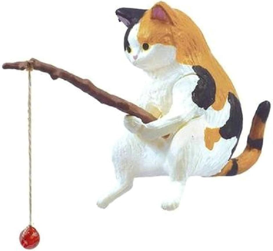 Cat Fishing Statue Decor, Resin Aquarium Ornament, Mini Tank Decoration, for Tanks Desk Yard Pond, Indoor Outdoo (Yellow)