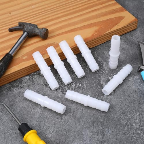 Plastic Barbed Straight Hose Fittings 8 Pcs, 1/2 Inch to 1/2 Inch Hose Mender Coupler, White Pipe Connectors for Aquarium, Gas, Fuel, Air & Water Tube Connection