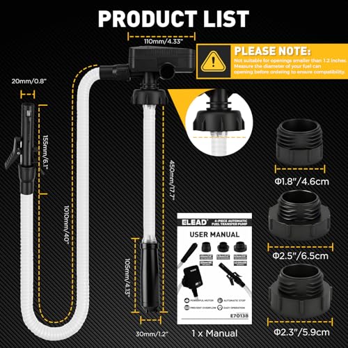 Battery-Powered Fuel Transfer Pump - 3.2 GPM No Spill Portable Gas Can siphon Pump with 3 Adapters, Extra Long Hose, Fuel Pump for Oil, Diesel, Gasoline (Batteries Not Included) - size: New Version