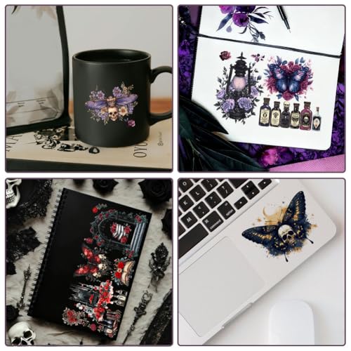 32 Pcs Gothic UV DTF Cup Wraps for 16OZ Glass, 4.3 x 9.4 Inch Skull Rose UV DTF Transfer Stickers Waterproof Rub on Transfer Decals for Glass Bottle Vase Furniture Crafts - style: Skull and Rose