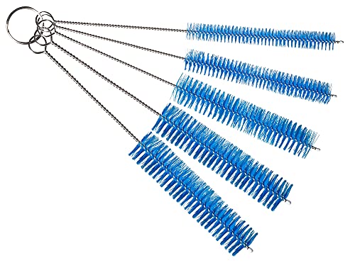 10" Lab Tube Cleaning Brush Set (5-Pack Large) - Flexible Stainless Steel Handles & Heavy Duty Nylon Bristles for Test Tubes, Bottles, Pipes, and Detailing, Blue - color: Blue, size: Large 5 Pack (8mm 12mm 16mm 20mm 24 mm)
