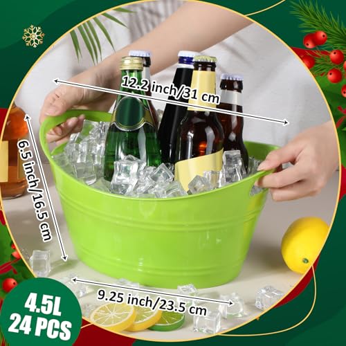 Norme 24 Pcs Oval Storage Tub with Handles, 4.5l Plastic Ice Buckets Bulk for Wine Beer Champagne Drink Cooler Beverage Storage Tub for Parties BBQ Weddings Party Outdoor Celebration(Lime Green) - color: Lime Green