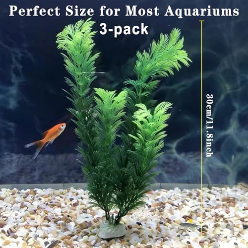 LIYAOLI Aquarium Artificial Plants 12 Inch 3Pack - Tall Realistic Fish Tank Plants Decor with Stable Base, Soft Leaves for Betta, Guppy, Shrimp & Tropical Fish, Aquascape Decoration for Silk Aquarium - color: 3pack-green Plants