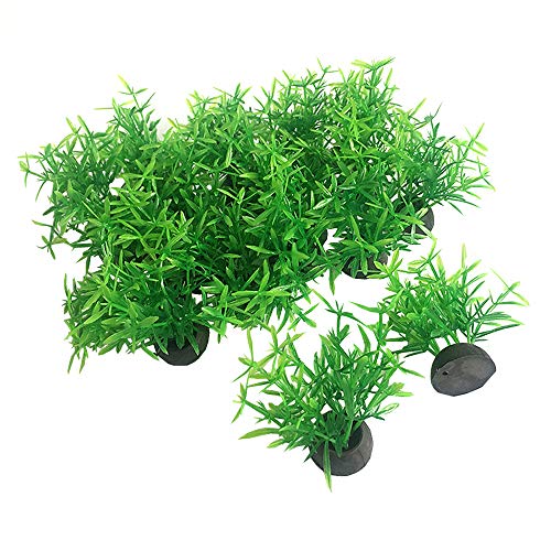 Aquarium Plant Fish Tank Decoration 20 Pieces Small/1" Tall Plastic Artificial Plant Goldfish Hidden Mini Grass Set (Green-A) - color: Green-a