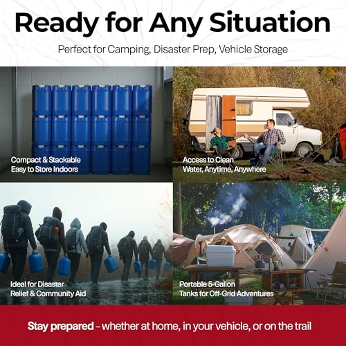 Legacy Food Storage Emergency Water Storage Containers, Long Term 5 Gallon Water Tank - 4 Stackable Food Grade Tanks Included, for Camping, Prepping, Survival - 20 Gallon Total Capacity - size: 4 Tanks (20 Gallons), style: Without Water Treatment
