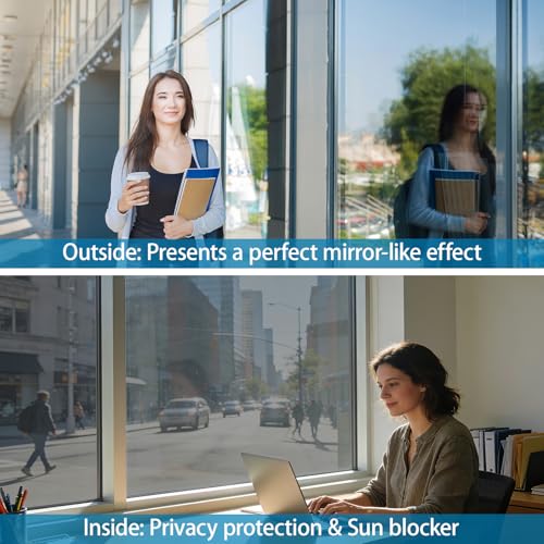 Niviy Home Window Tint Film Heat Blocking, Daytime Privacy One Way Mirror Window Film, Heat Reflective Window Privacy Film See Out But Not in, Black Silver, 23.6 Inch X 118 Inch - color: Black Silver, size: 23.6"x 118"