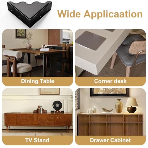 Table Metal Corner Protector, Minimalist-Style Decorative Desk Edge Safety Guard, Cabinet Furniture Edge Corner Guards, Boxes Bumpers Protectors for Preventing Damage and Decoration (4 Pcs, Black)