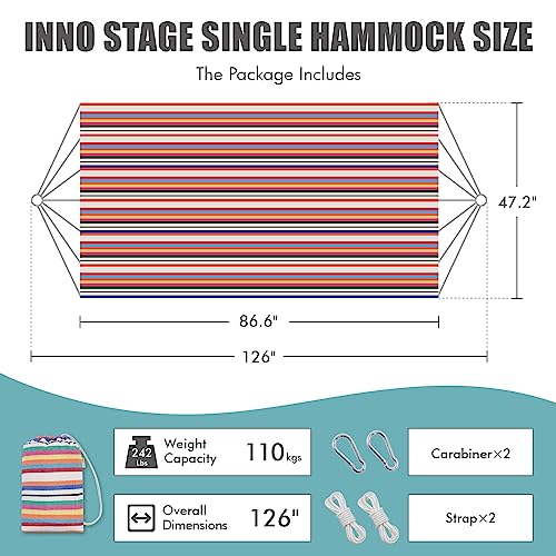 INNO STAGE Brazilian Hammock with Tree Straps - Cotton Hammocks Portable Hammock with Carry Bag for Backyard, Porch, Outdoor and Indoor Use Mixcolor - color: Mixcolor, size: X-Large