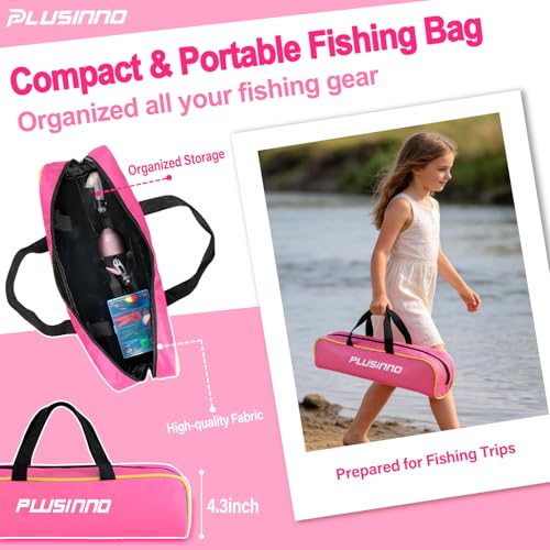 PLUSINNO Kids Fishing Pole with Spincast Reel Telescopic Fishing Rod Combo Full Kits for Boys, Girls, and Adults - color: Pink, size: 5FT / 1.5M