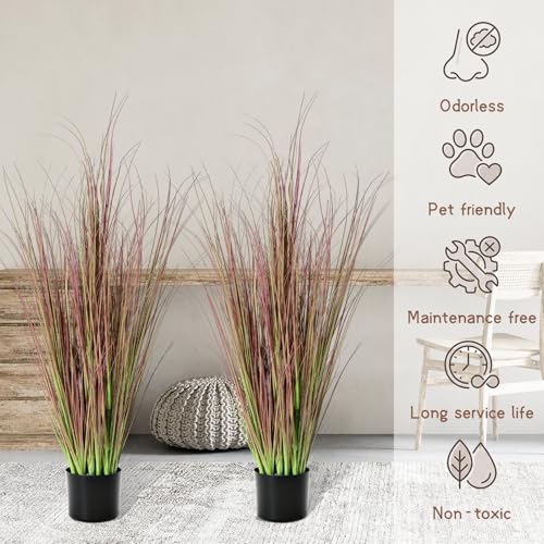 Jexine 2 Pieces Tall Artificial Grass Plant Potted Artificial Greenery Floor Plants Fake Pampas Grass Tall in Pot for Housewarming Gift House Garden Bathroom Lobby Indoor Outdoor (Autumn,4 ft) - color: Autumn, size: 4 ft