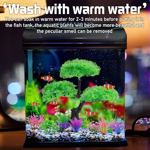 Ameliade Aquarium Artificial Plastic Plants Decoration, Aquarium Tree Decor Set, Goldfish Betta Fish Tank Decorations Hides Accessories (Green) - color: Green