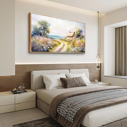 ZUITINGHUA Large Wood Framed Wall Decor For Living Room Canvas Wall Art For Office Modern Wall Decorations For Bedroom Country Road Landscape Painting Farmhouse Pictures Artwork Home Decor 24x48 In - color: Country Road Wood Framed, size: 48"L x 24"W