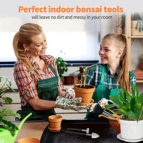Bonsai Tools Set, 20 Pcs Gardening Succulent Tree Indoor Beginner Tool Kit, Include 262 Feet Bonsai Wire, 29.5"x29.5" Plant Repotting Mat, Leather Bag, Bonsai Scissors, Pruning Shears, Gifts for Women - style: Orange