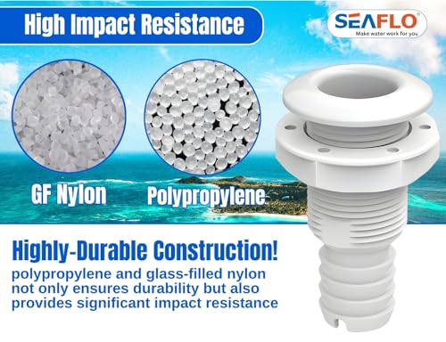 SEAFLO Thru Hulls Fitting Thru-Hull with Check Valve, 5/8”, 3/4”, 1”, 1-1/8”, 1-1/4”, 1-1/2”, or 2” Sizes, White/Black, Polypropylene/Nylon, 4-Year Warranty, (Choose Color, Size, and Pack Size) - color: White, size: 1-1/4", style: 5-pack