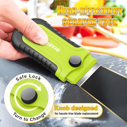DIYSELF 2 Pack Razor Blade Scraper with 30 Pcs Spare Blades, Heavy Duty Scraper Tool, Scraper for Cleaning, Glass Top Stove, Paint Scraper, Razor Scraper, Glass Scraper, Oven Scraper - color: Green, size: 2 Pack