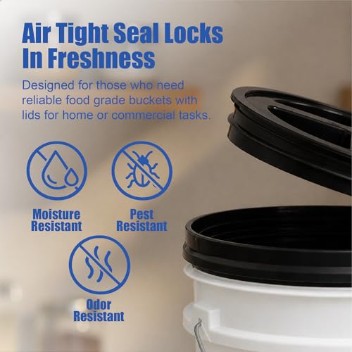 ePackageSupply 5 Gallon Bucket - Food Grade Bucket with Airtight Gamma Seal Screw-On Lid, BPA-Free, Heavy-Duty 90 Mil HDPE Plastic, Bulk Storage, Durable Container, Made in USA, White/Black, 3 Packs - color: White/Black, size: 3 Packs