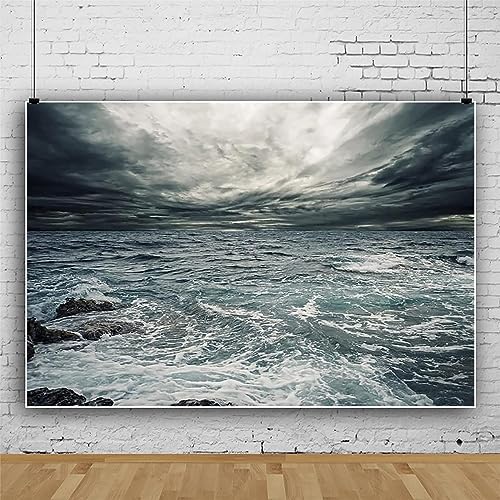 Renaiss Stormy Sea Backdrop for Photoshoot Adults Kids Portrait Marine Low Dark Clouds Waves Reef Misty Ocean Photography Background Nautical Pirate Themed Party Decors 6x4ft Banner Photo Booth Props - size: 6x4ft