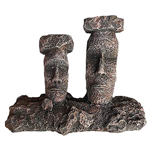 Aquarium Bubbler Decorations Fish Tank Decorations Aquarium Air Stone Decor Easter Island Moai Statues (Grey-Moai-Air-Stone)