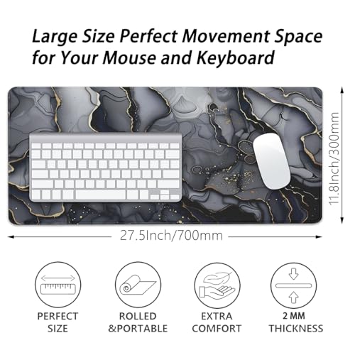 Dark Marble Desk Pad Mouse Pad,Large XL Retro Mouse Mat with Stitched Edges,Non-Slip Rubber Base Mousepad for Office PC Keyboard Laptop and Home Work Desk Mat(27.5X11.8 in) - color: Dark Marble