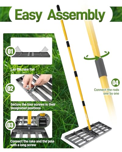 Lawn Leveling Rake, 30 Inch Yard Lawn Leveling for Soil with 78" Adjustable Steel Handle, Heavy Duty Effort Saving Landscape Lawn Leveler for Yard Garden Golf Course Soil Sand Dirt Grass - size: 30in