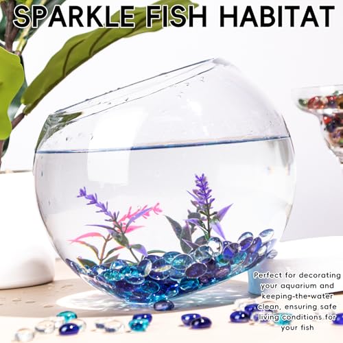 1 LB Blue Mix Color Glass Marbles, Mini Flat Glass Beads~150PCS for Vase Fillers, Floral Bottom Mancala Gems Pebbles Fish Tank Rocks for Table Aquarium,Home Decor Art Craft Supplies(0.5"~0.7") - color: Mixed Blue & Clear~1 Lb, size: 1 LB