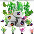 Kathfly 18 Pcs Aquarium Decorations Rock Set 4 Hideaway Rock Cave 2 Betta Fish Leaf Pad 1 Acrylic Tube Tunnel 11 Artificial Seaweed for Aquatic Pets to Breed Play and Rest Betta Shrimp Habitat
