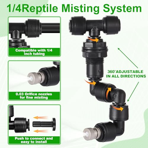 14 Pack 1/4" Single-Head Reptile Mister System Reptile Mister Nozzle Kit,360 Degree Adjustable 1/4 Misting Nozzle Parts Quick Connect Fittings for Aquarium,Vivarium,Plants, Amphibians - size: Single-Head*2