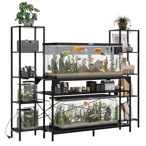 Garvee 20-90 Gallon Fish Tank Stand ,Aquarium Stand with Power Outlet,Heavy-Duty Reptile Terrarium Stands with 12-Leg Support and 4-Tier Storage Shelves,Fish Tank Table Aquarium Table,Load 860lbs - color: Black