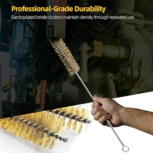 7Pcs Wire Tube Brushes Set,Brass Bottle Brush ,12" Long Wire Bore Brushes for Deep Cleaning Pipes,Tubes,Narrow Spaces, Engine Parts, Home Brew(1/4"-1" Sizes) - color: gold, size: 7 Pieces, 12 Inches