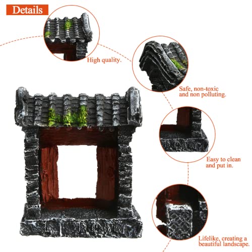 Saim Aquarium Decorations Classical Ancient Temple Ruins Ornament Chinese Old Building Decorations for Betta Fish Tank Fish to Sleep Rest Hide Play