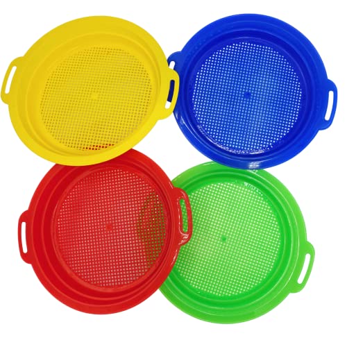 4E's Novelty Large Sand Sifter for Sandbox Beach 4 Pack - Sand Sifter for Shark Teeth, Rock, Plastic - Beach Toys, Sand Toys for Sandbox Kids & Toddlers