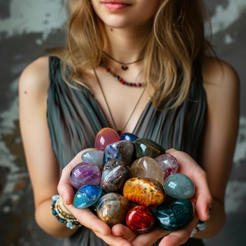 Polished Stone Set, Limited Edition, 50 Pcs, 1.8 lbs, 0.8 Inches, 25 Types of Extra Large Tumbled Gemstones and Crystals in Bulk for Healing, Reiki, Meditation, and Witchcraft - color: Mixed Crystals - 25 Types, size: 0.8"