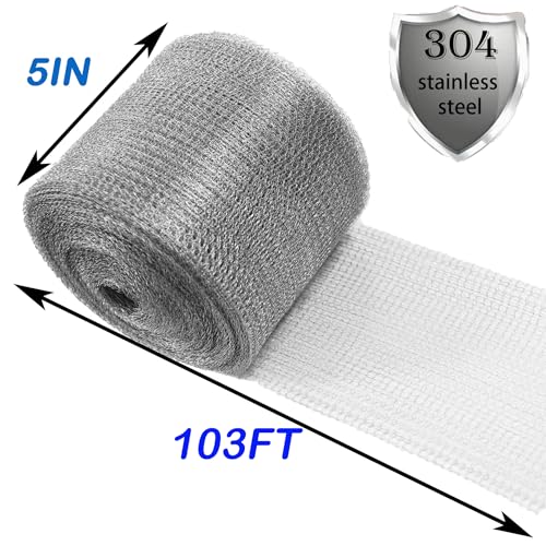 Wire Mesh Hole Fill Fabric 5 in X 103Ft, Weep Holes Filler and Covers, Upgraded Stainless Steel Wire Mesh, Flexible Stretchy Hardware Cloth for Garden House and DIY, Mice Control Rodent Barrier - size: 5IN*103FT