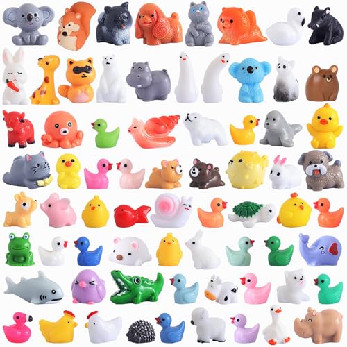 DWWPOO 70 Pcs Mini Resin Animals Tiny Animals Mini Ducks Garden Decor 70 Styles Tiny Resin Miniature Figurines Bulk for Dollhouse Slime Charm for Craft DIY Hide Crafts Decor Aquarium Toys