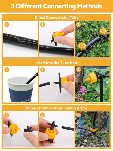 Kalolary 100PCS 1/4" Drip Irrigation Emitters, 1/2 GPH Pressure Compensating Drippers for 4/7mm Tube Micro Sprinkler Garden Constant Water Flow Head for 2L/H Pressure Drip Irrigation Parts (Yellow) - color: 1/2GPH Yellow