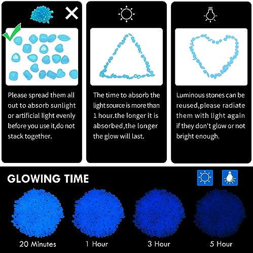 1000PCS Luminous Stone Glow Stones Glow in The Dark Rocks Outdoor for Walkway Backyard Pathway Lawn Aquarium Potted Plant Flower Decor,Blue - size: 1000, style: Blue