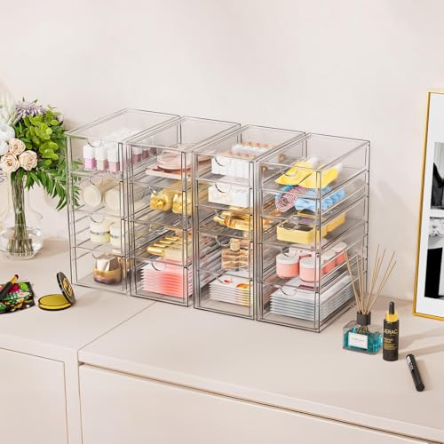YFXCVSL Acrylic Makeup Organizer with 31 Drawers, 6 Pack Clear Storage Drawers, Bathroom Makeup Organizer for Palettes, Cosmetic, and Beauty Supplies,Ideal for Vanity, Cabinet,Desk Organization - size: 31 Drawers