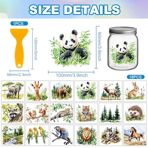 GLOBLELAND 18 Sheets Forest Animals Rub on Transfer 3.9x3.6inch Colorful Panda Tiger Lion Giraffe Vase Home Decals Rabbit Bear Cup Transfer Stickers for Furniture Vase Glass Art Crafts Decorations - style: Forest Animals Plants